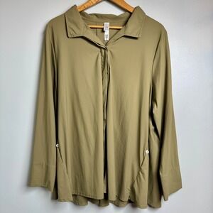 MARLA WYNNE Women's 1X‎ Button Down Long Sleeve Olive Green Tunjc Blouse NWOT